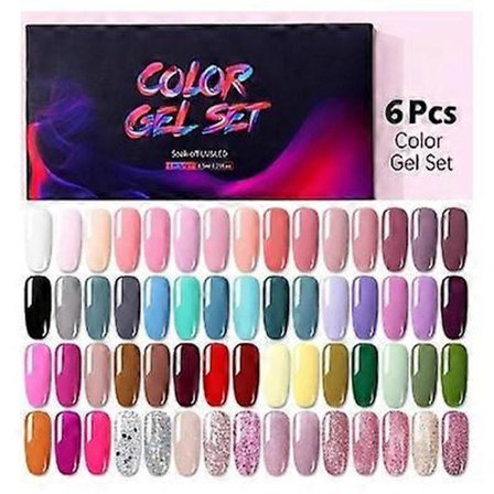 6-pakning Neglelakk Gel Sett Neglesett Poly Gel