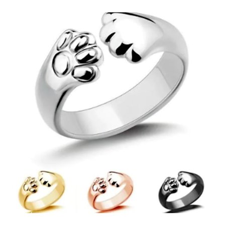 Söt katt tass ring för män och kvinnor, öppen ring i roséguld, svart, silverlegering, justerbar silver