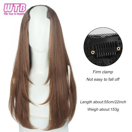 Syntetiska långa raka hårförlängningar 22 tum Clip In Hair Extension U Shape Hårstycken Hårklämmor Hår Brun Svart