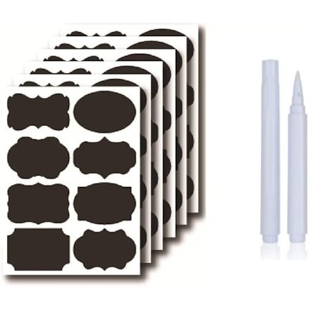 Krukkeetiketter, sorte selvklebende krukkeetiketter, tavleetiketter, gjenbrukbare annonser