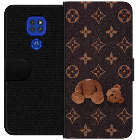 Kompatibelt Plånboksfodral till Motorola Motorola Moto G9 Play Grafiskt monogrammönster med en stiliserad nalle i konstnärlig stil