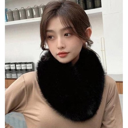 Dame Tørklæde Blødt Kunstpels Vinter Slå-om Sjal Sort Varmt Modetilbehør 70x15cm