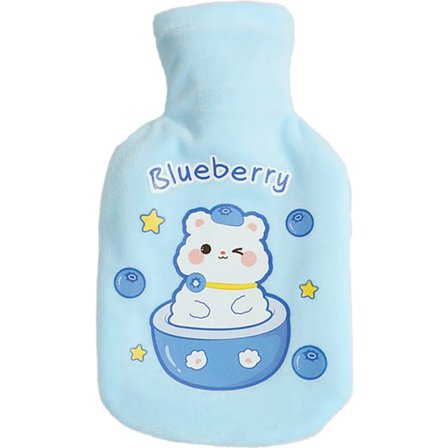 Varmtvandsflaske med betræk, sengeflaske varmepose varmtvandsflaske sengeflaske gave til kvinder mor far, (blå)