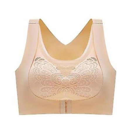 Sømløs bh for kvinner med frontlukking, skjønnhetsrygg, trådløs, polstret, komfortabel undertøy -c (XL Skin)
