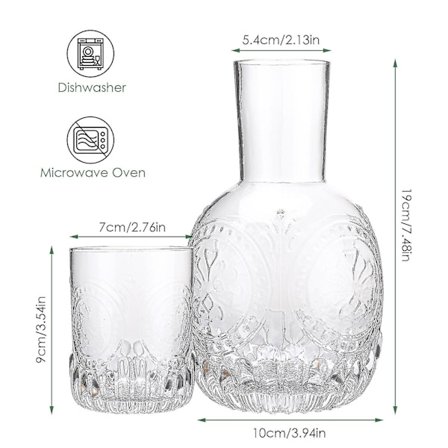 Relief Glassflaske Nattskåler Sett Karaffel Tumbler 880ml