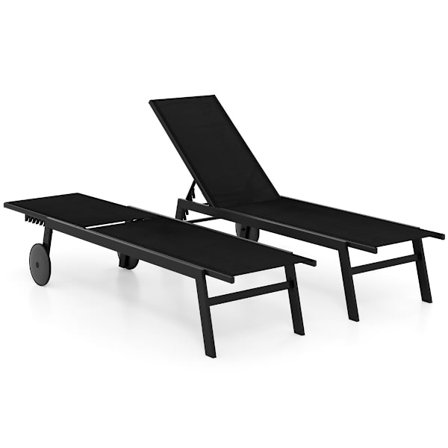 Justerbart udendørs liggestolsæt med hjul, sort
