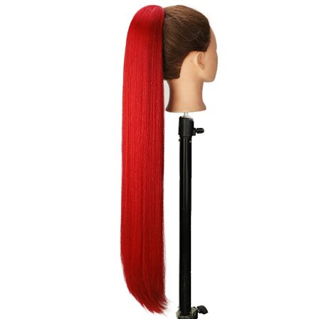 30 tums rak dragsko hästsvans Röd Naturlig rak hästsvans Hårstycke Syntetfiberklämma i hästsvans hårförlängning