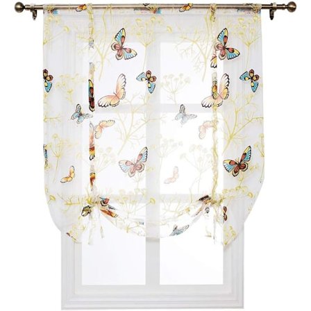 Korta Skira Gardintyger för Fönster med Färgglada Fjärilsgrenar, ZQKLA