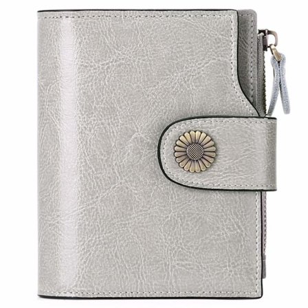 Lille Damepung Ægte Læder RFID-beskyttet Tofoldet Lille Pung med Lynlåslomme Grå