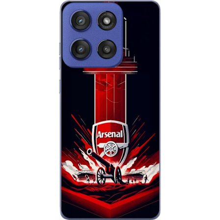 Yhteensopiva Puhelinkuori Motorola Edge 60 Stylus Arsenal-embleemi, jossa tykki ja stadionmotiivi voimakkaassa punaisessa ja valkoisessa urheilusuunni