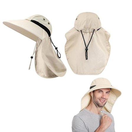 Aurinkohattu UV-suojalla, vaellushattu niskasuojalla, leveä lieri (beige)