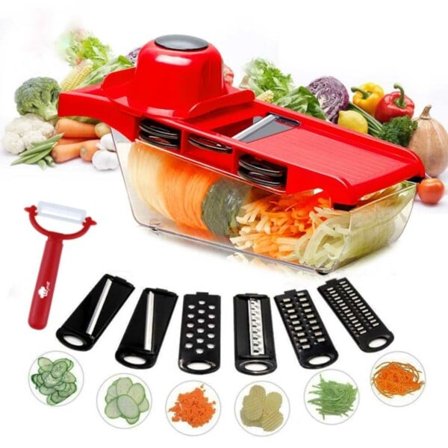 Mandoliini Vihannesleikkuri - Monitoiminen Vihannesraastin 6-in-1 punainen