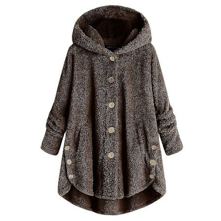 Dame Vinter Varmt Plysset Overfrakke Knappet Jakke Toppe Løse Hættede Yderbeklædning