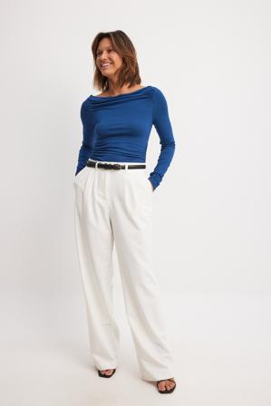 NA-KD Soft Line Draped Long Sleeve Top - Tops - Bleu - Medium