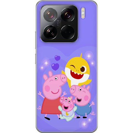 Yhteensopiva Puhelinkuori Xiaomi 15 Pro Peppa Possu -kuviot sydämillä, perhosilla ja ystävillä, vaaleanpunainen tausta pehmeissä lasten kuvituksi