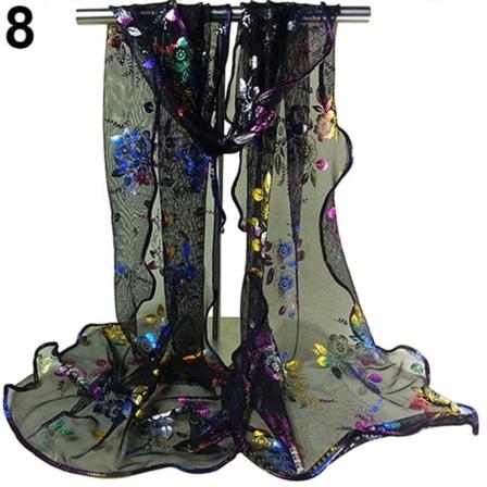 Naisten muodikkaat kukkakuvioiset tyllihuivit musta pitk huivi Y