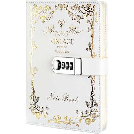 Anteckningsbok med kombinationslås - Personlig dagbok med hänglås - PU-läder hemlig anteckningsblock för kontor, kortpennhållare, storlek 215*150mm