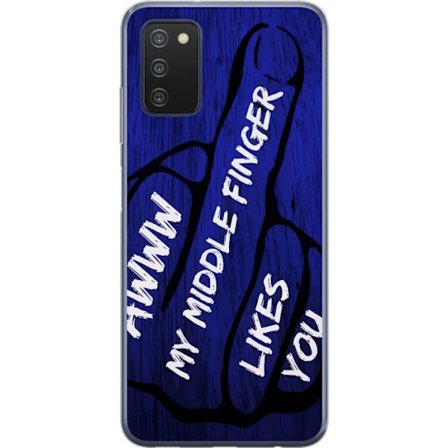 Kompatibelt Mobildeksel til Samsung Galaxy A03s Mørk typografisk illustrasjon med hjerteform og budskap om vennskap mot dyp blå tretekstur