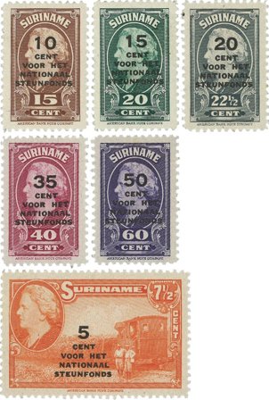 Suriname 1945 - NVPH 214/19 - Ubrugt