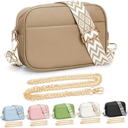 【PP】 Crossbody-veske for kvinner, liten skinnveske for damer, kameraveske, skulderveske med utskiftbar bred skulderstropp Brun