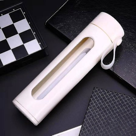 Glas Vandflaske Dobbelt Kop Låg Filter Kontor Mænd Hvid