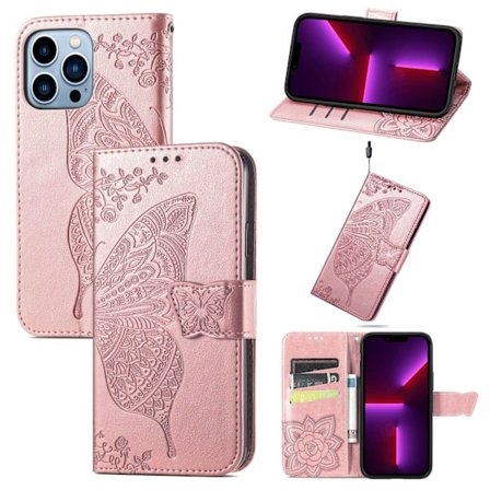 Etui til iPhone 16 Pro Rose Gold Flip 3D preget skinn