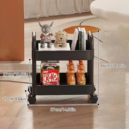 Bogreol Opbevaringstrolley Mobil Køkken Organizer Vogn Med Hjul Multi-Lag Badeværelse Hylder Husholdnings Snacks Opbevaringsstativ 2 layer Black