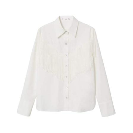 Mango Fringes detail shirt Hvid, Dame Skjorter