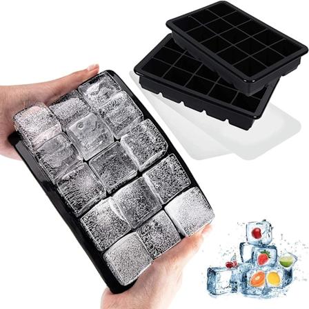 4 pakka silikonista jääpalamuotteja, 15 neliön muotoista jääpalamuottia kannella, sarja juomien, cocktailien jäähdyttämiseen, BPA-vapaa (musta)
