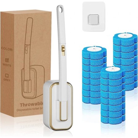 WC-harjasetti 24 täyttöpakkauksella, Kertakäyttöinen WC-harjasetti seinäkiinnityksellä ja aromaterapialla