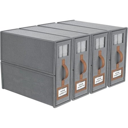 Sammenleggbare oppbevaringsbokser for sengetøy, skaporganisator med vindu, sammenleggbare sengetøyoppbevaringsbokser for laken og putetrekk, grå-FA-g.