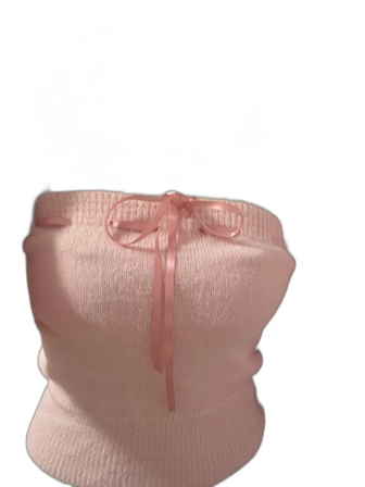 Ljusrosa stickad bolerotopp tröja med rosett