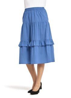 Flæsenederdel i blød bomuld Edith Blå - 54 - Åshild