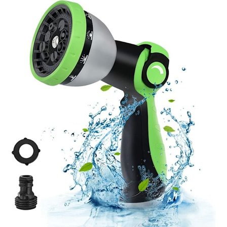 Trädgårdsslangmunstycke, 10 bevattningslägen sprinklermunstycke, högtrycksslangmunstycke, gräsmatta och trädgårdsbevattning (grön)