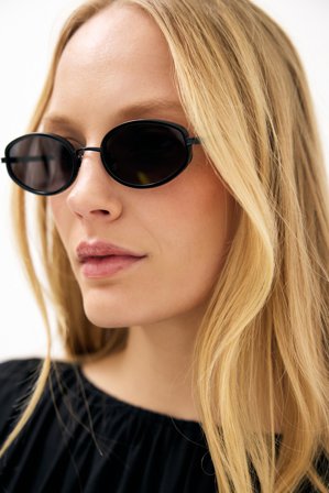 Premium Selection Oval Frame Sunglasses - Solbriller - Sort - One Size