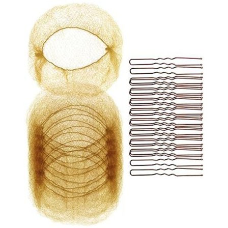 Hårtilbehørssett: 20 stk. usynlig hårnett, 50 stk. U-formede hårnåler