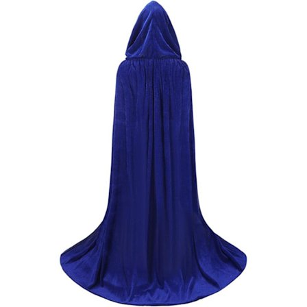 Unisex Aikuisten Hupullinen Viitta Pitkä Sametti Cape Halloween Cosplay Asut Sininen