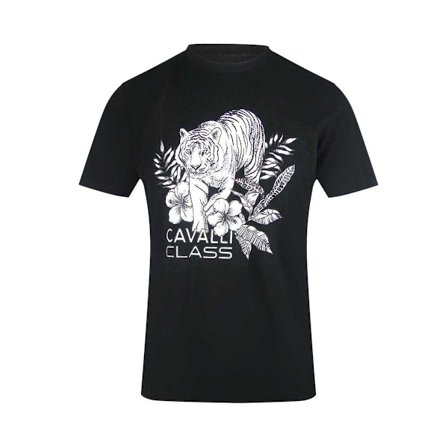Cavalli Class T-shirt med tigerlogga för män XXL Svart