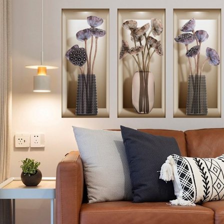 3D Plant Vegg klistremerker Planter Vegg klistremerke Lotus blomsterpotte