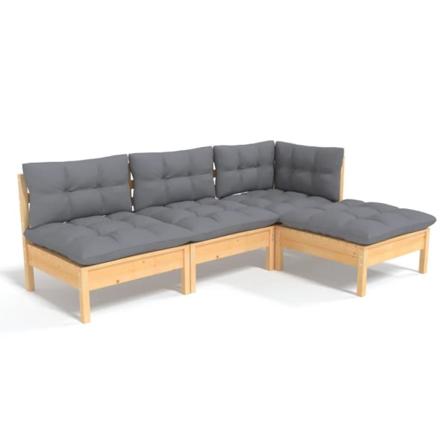 Vidaxl Loungegrupp Med Dynor 4 Delar Grå Furu Grå