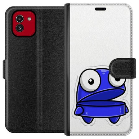 Kompatibel Tegnebogsetui til Samsung Samsung Galaxy A03 Blå tegneseriefigur med åbent udtryk og store øjne i sjov illustration