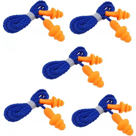 5 par ørepropper med ledning, gjenbrukbare silikonørepropper med ledning, ørepropp med stropp, støyreduksjon for hørselsvern ved soving