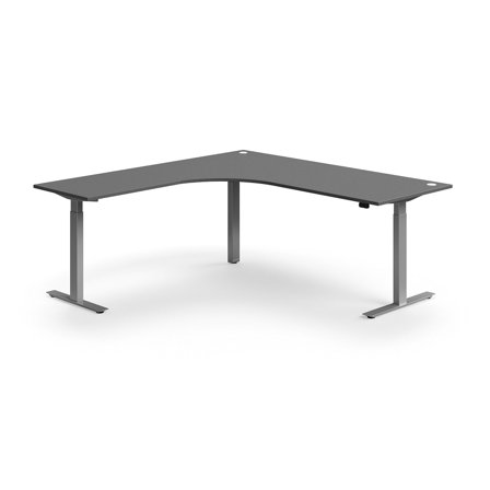 Schreibtisch FLEXUS höhenverstellbar, L-Form, 2000x2000 mm, Gestell silber, grau