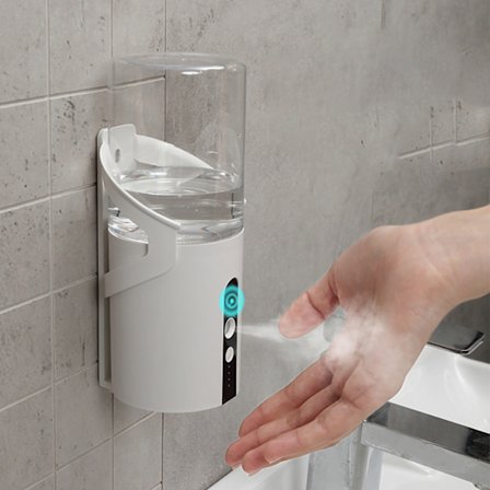 Automatisk handspritdispenser vit beröringsfri intelligent induktion alkoholdispenser för hem väggmonterad inbyggt batteri