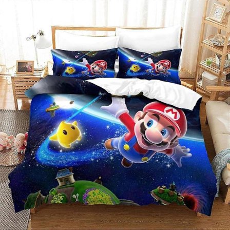 Super Mario -vuodevaatteet, 3D-painettu pussilakana, pelihahmojen animehahmot, pussilakana vetoketjulla, pehmeä mikrokuituinen vuodevaatesetti, yhden 