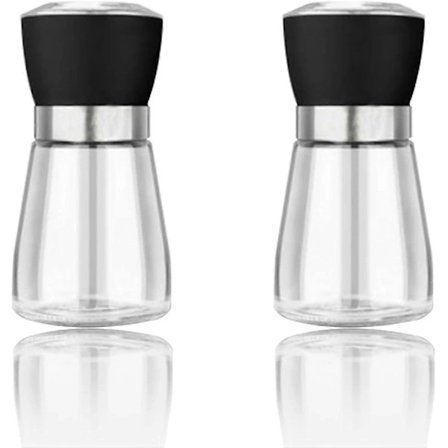 Påfyllningsbar salt- och pepparkvarn, 2 st justerbar manuell pepparkvarn, pepparkvarn med plastlock, för peppar, salt