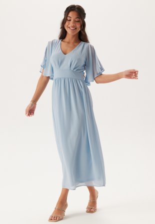 Bubbleroom Occasion - Butterfly Sleeve Midi Dress - Light blue - Kläder