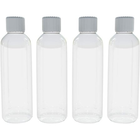 Multipack med 4 plastflaskor med skruvlock, 100 ml flaskor, idealiska för resor