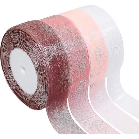 4 Ruller Organza Bånd, Pink Chiffon Bånd Til Gaveindpakning, Gennemsigtigt Bånd Gave