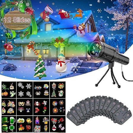 Julelys Projektor med 12 Lysbilleder LED Lommelygte Have Landskab Indendørs/udendørs Julefest Lampe Lys